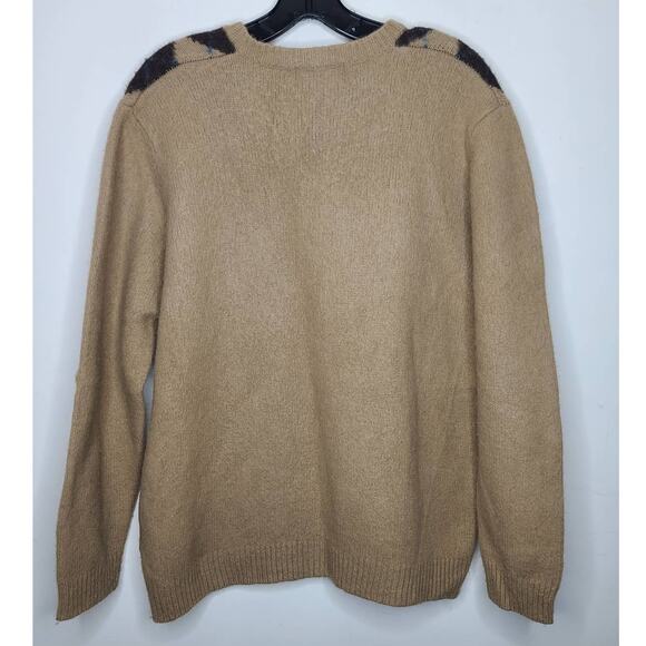 Eddie Bauer lambswool brown argyle long sleeve v-neck sweater - large - Picture 3 of 3